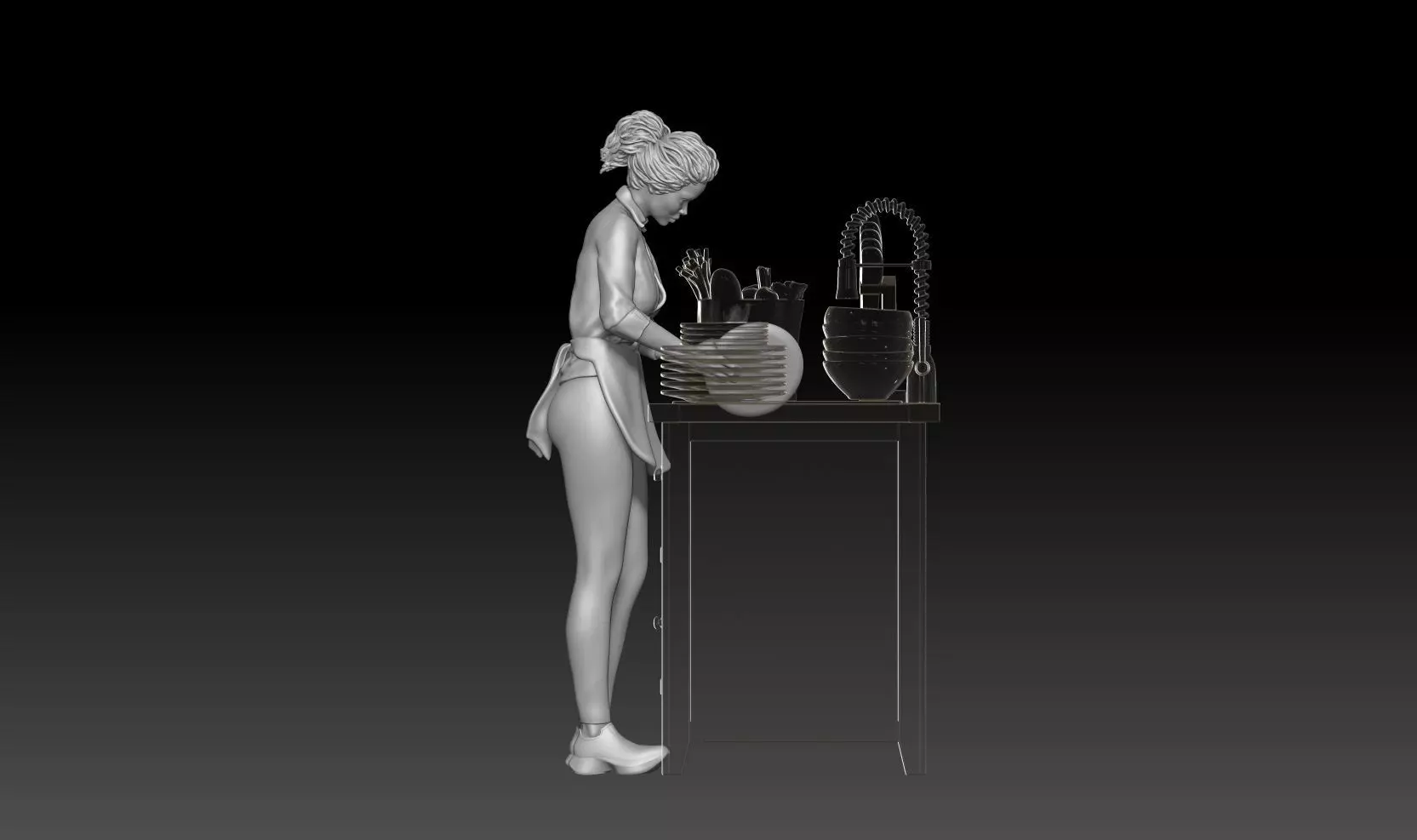 wash dish house girl 1 3D print model