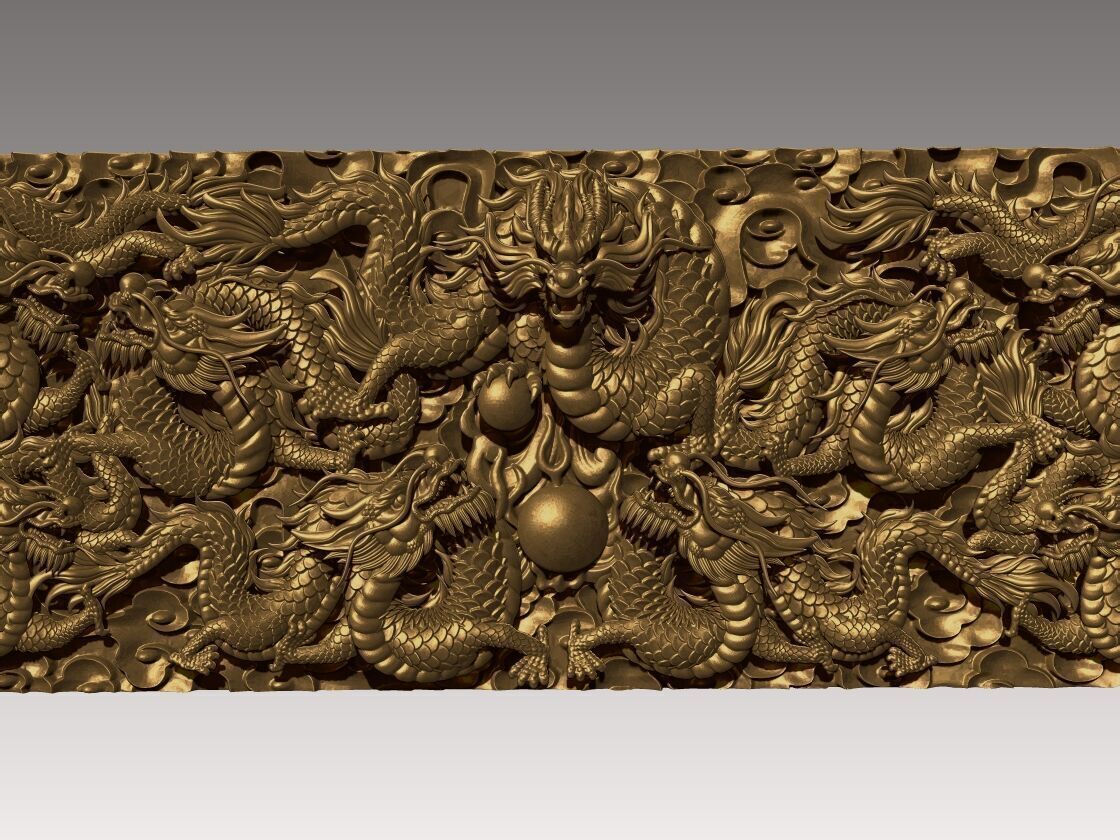 Nine Dragons Wall High Detail Bas Relief 3D print model_4