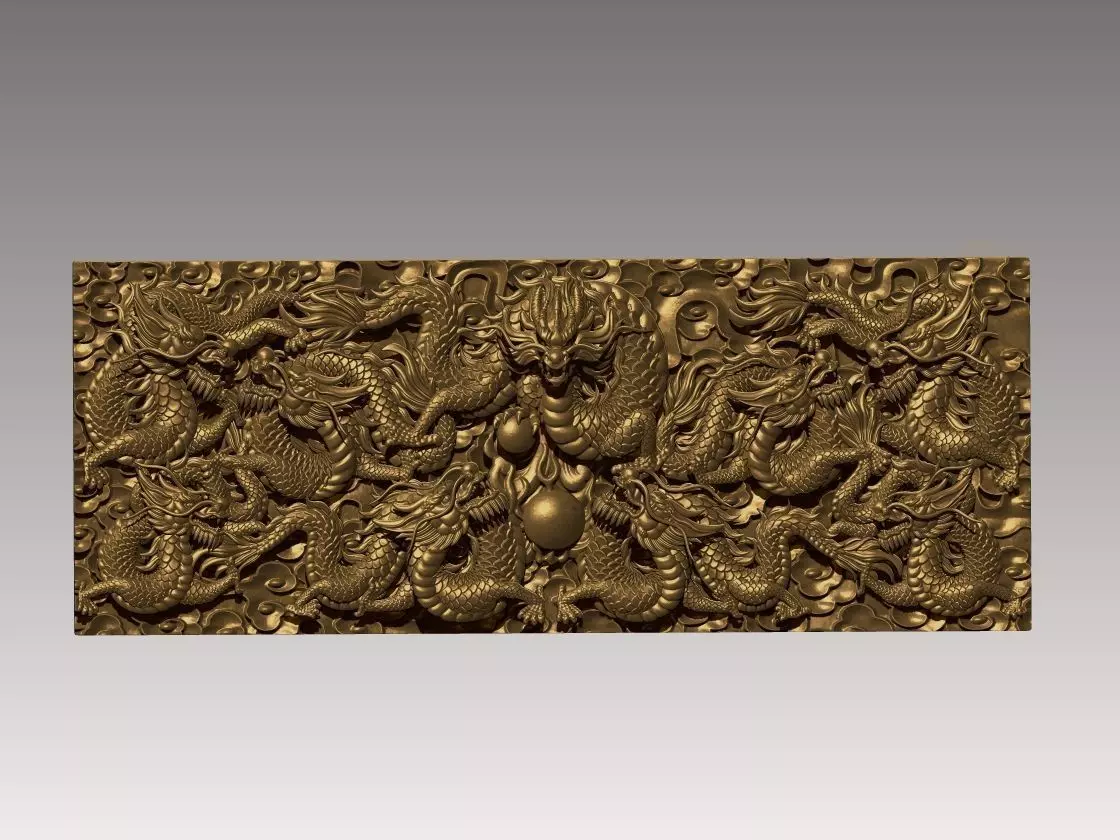 Nine Dragons Wall High Detail Bas Relief 3D print model_0