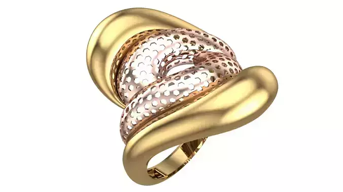 Bold Honeycomb Twist Ring- Lightweight 3D Printable Model-R7-07