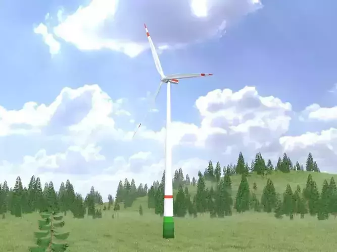 Wind turbine E1 H-160 RD 138 m with animation Low-poly 3D model