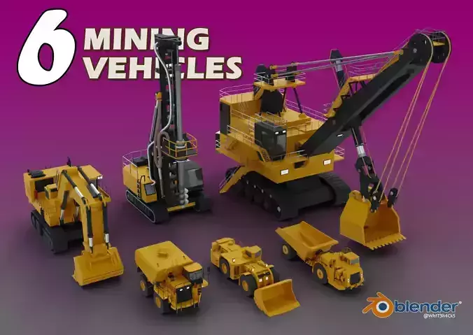6 Mining Vehicles - Lowpoly Pack 3D Model Collection