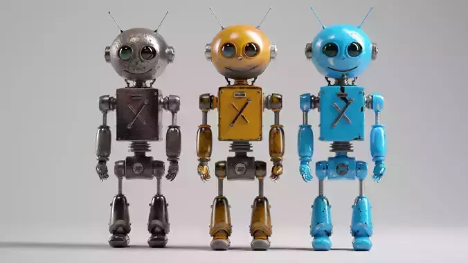 Retro Robot Character  Rigged  4K PBR Textures  