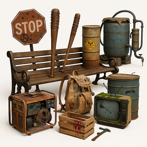 Wasteland Props Stylized Post-Apocalyptic Game Assets  Low-poly 3D model