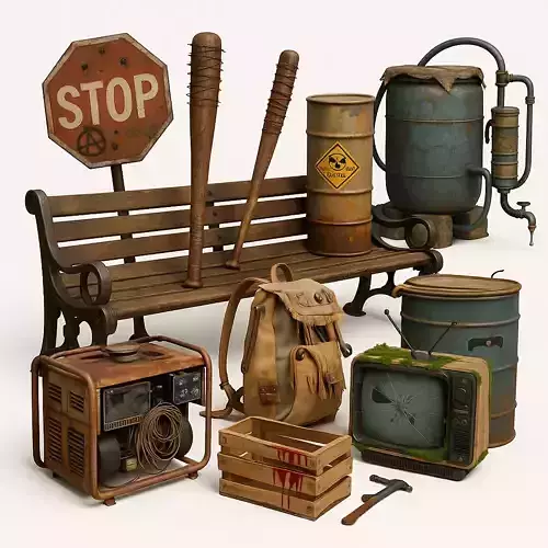 Wasteland Props Stylized Post-Apocalyptic Game Assets 