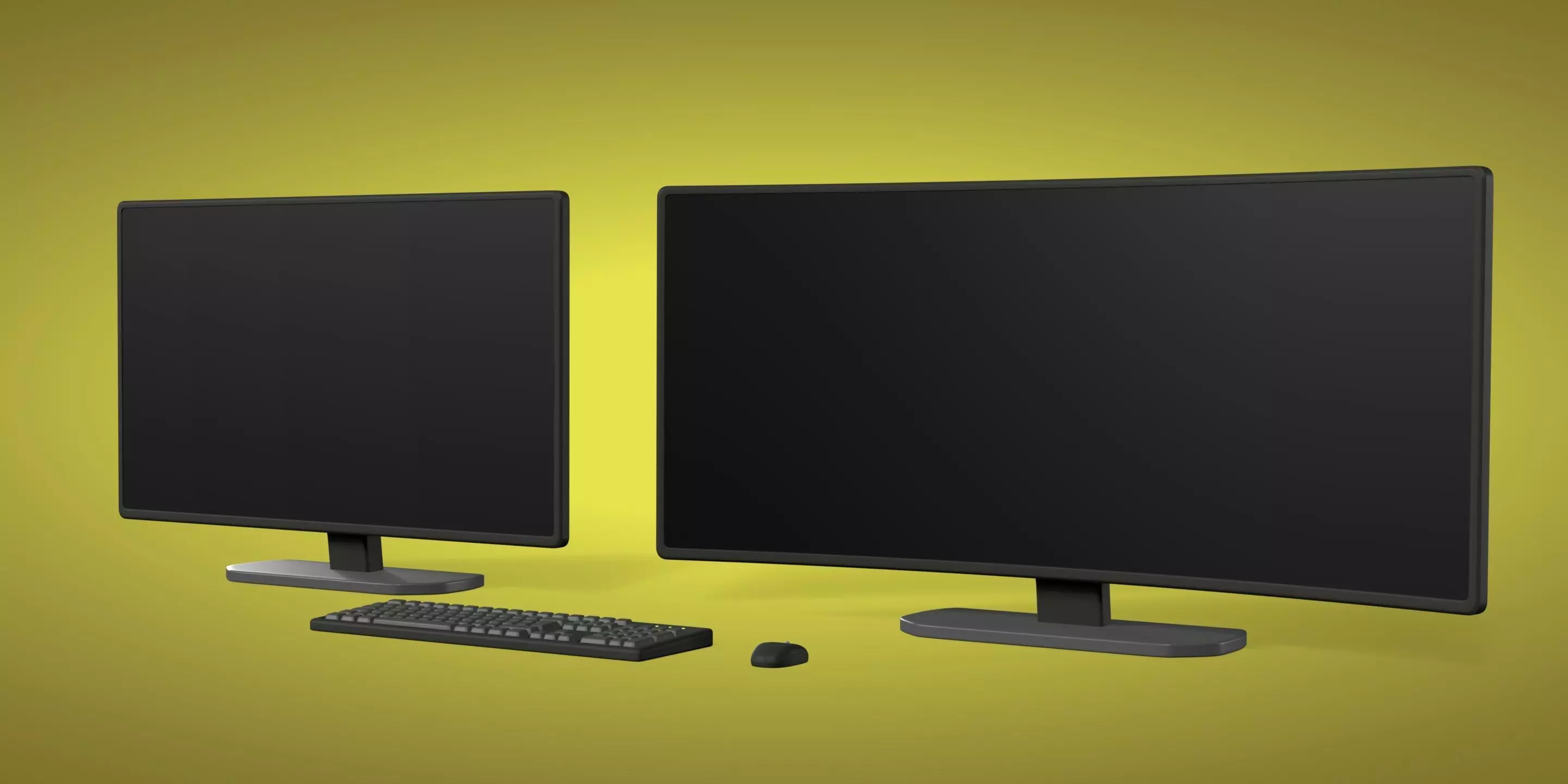 Computer - Curved Screen - Monitor - Keyboard - Mouse Low-poly 3D model