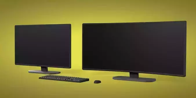 Computer - Curved Screen - Monitor - Keyboard - Mouse Low-poly 3D model