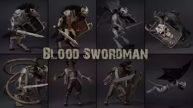 Blood Swordman Low-poly 3D model