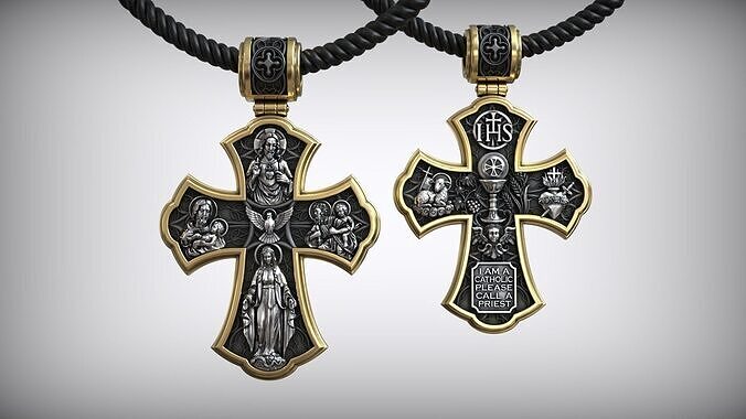 Four Way Medal Christian Catholic Double Sided Cross 3D print model