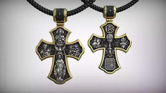 Four Way Medal Christian Catholic Double Sided Cross 3D print model