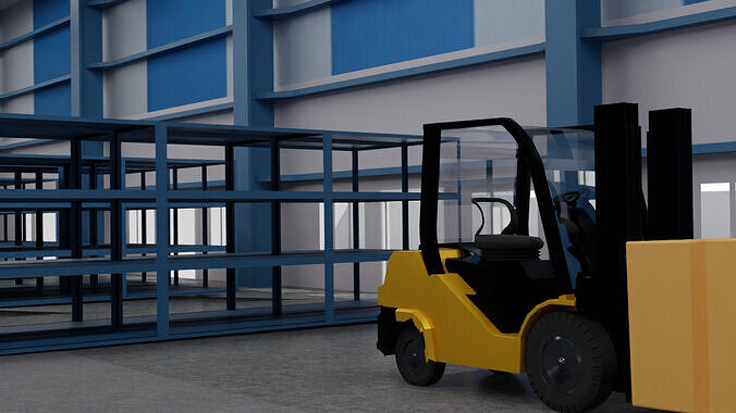 Warehouse 3d Model with Forklift 3D model 4