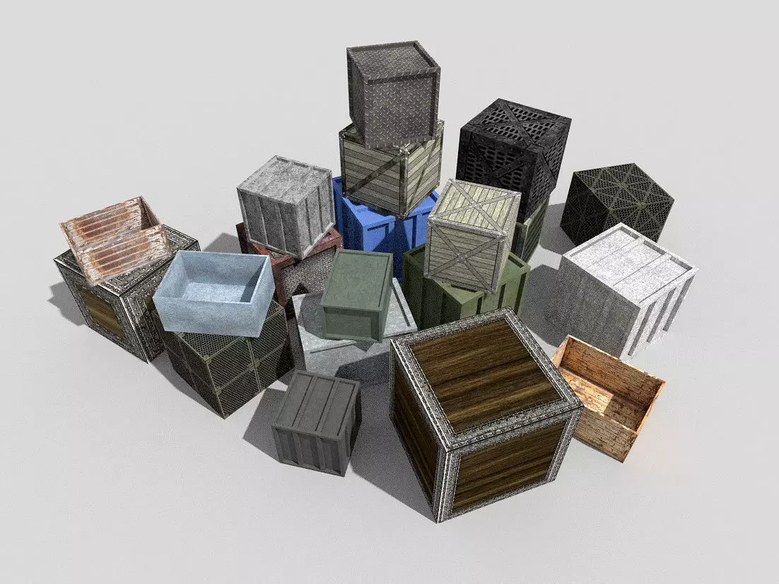 big low poly metal crates pack Low-poly 3D model