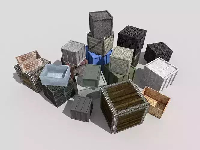 big low poly metal crates pack Low-poly 3D model