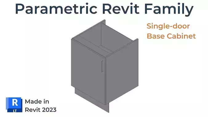 SINGLE DOOR BASE Cabinet Revit Family UK Parametric 3D model SINGLE DOOR BASE Cabinet Revit Family UK Parametric 3D model