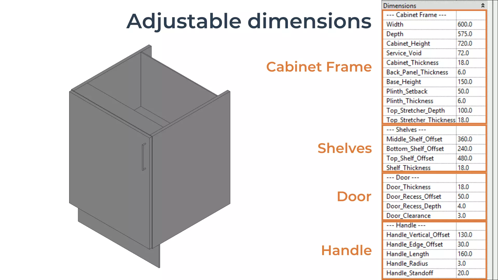 SINGLE DOOR BASE Cabinet Revit Family UK Parametric 3D model_2