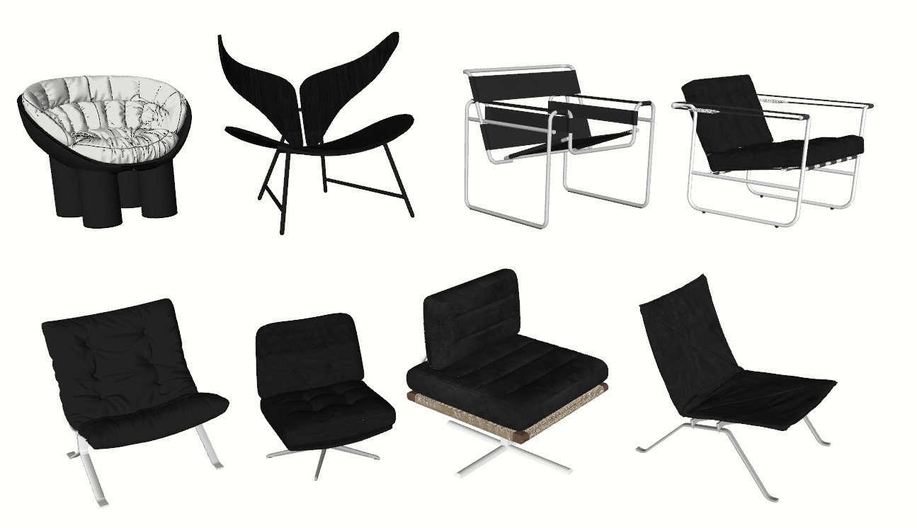 Monochrome Chair Collection 3D model_1