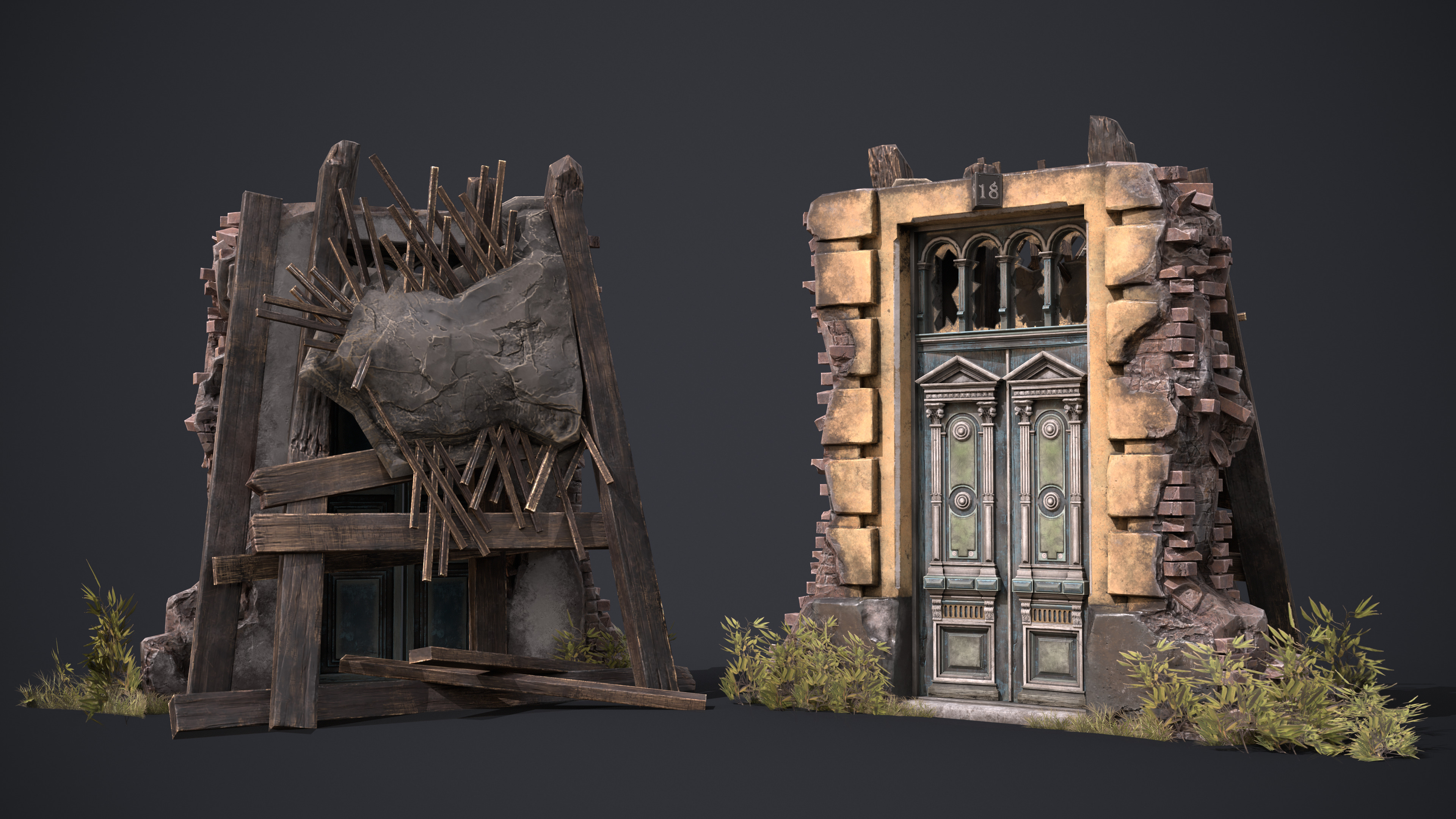Old Door Low-poly 3D model_1
