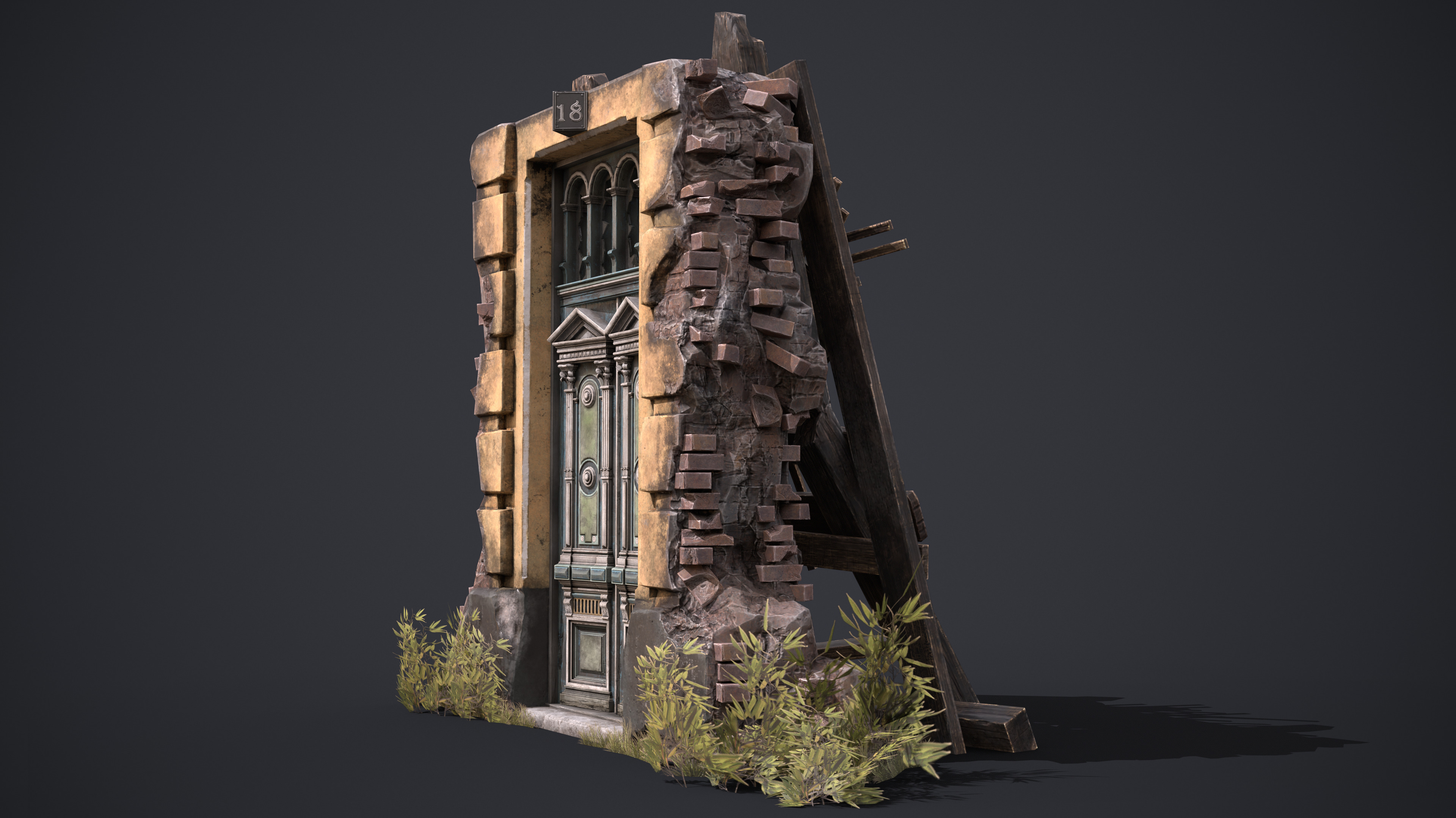 Old Door Low-poly 3D model_3