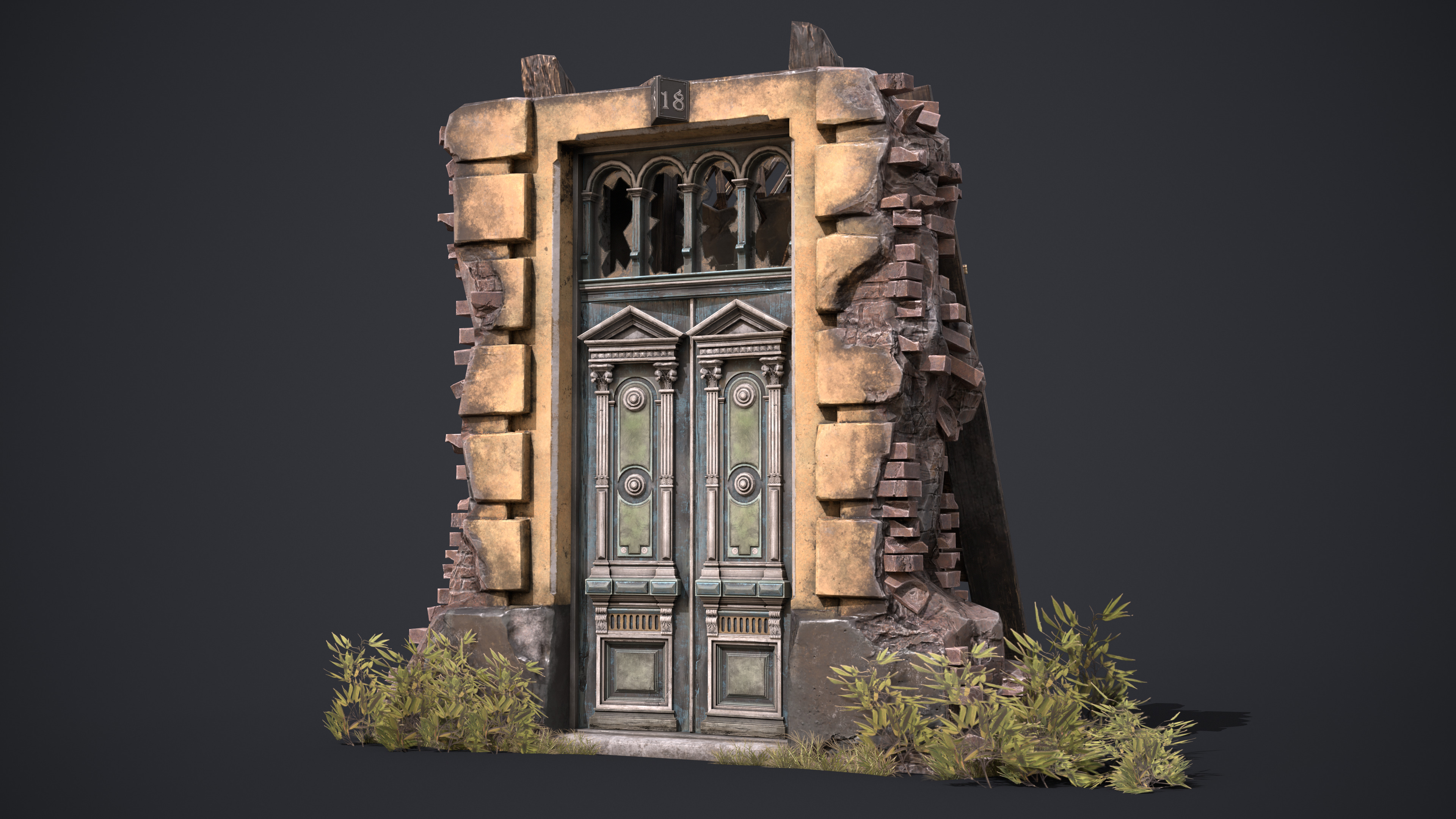 Old Door Low-poly 3D model_2