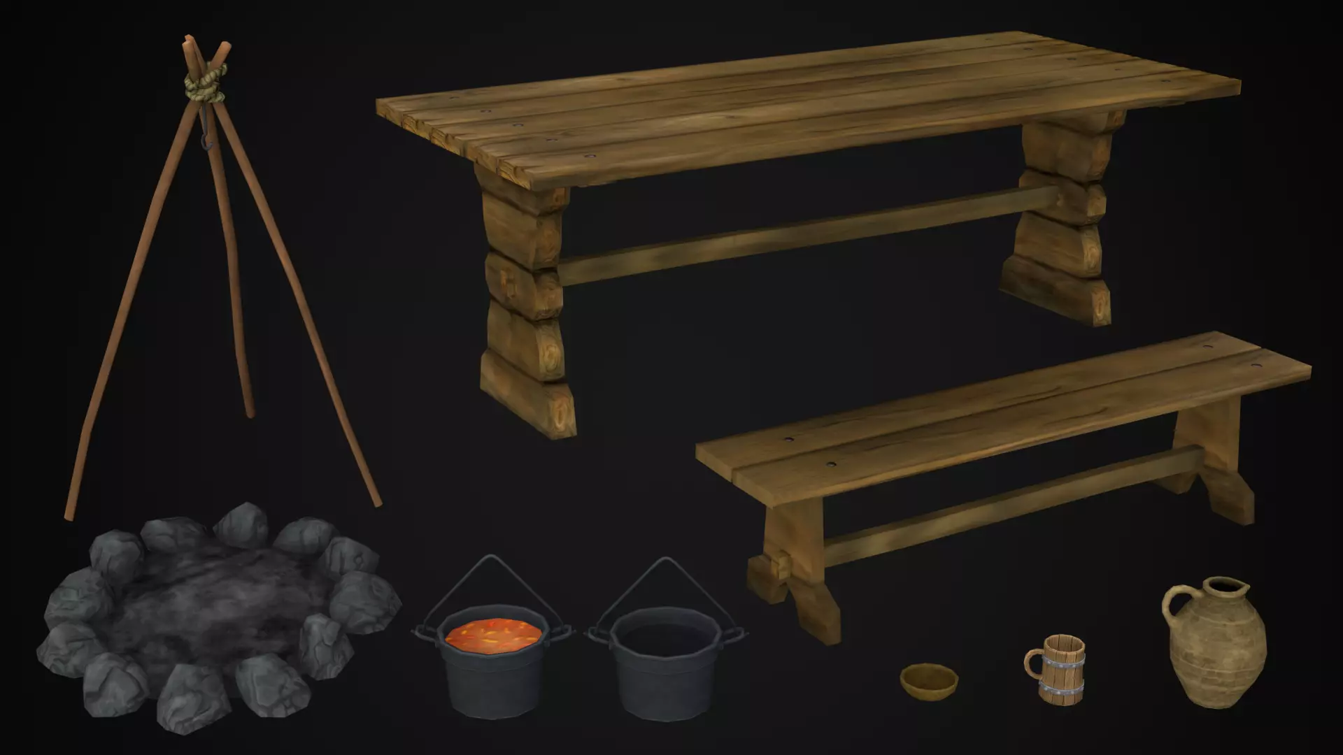 Wooden Fort - Stylized Fantasy Environment Low-poly 3D model_9