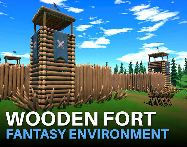 Wooden Fort - Stylized Fantasy Environment Low-poly 3D model