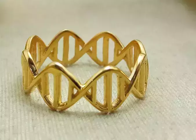 DNA ring printed in gold and silver