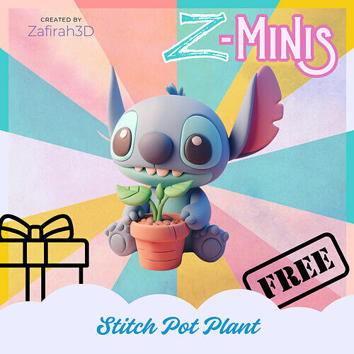 Z-MINIS STITCH POT PLANT FOR FREE Free 3D print model