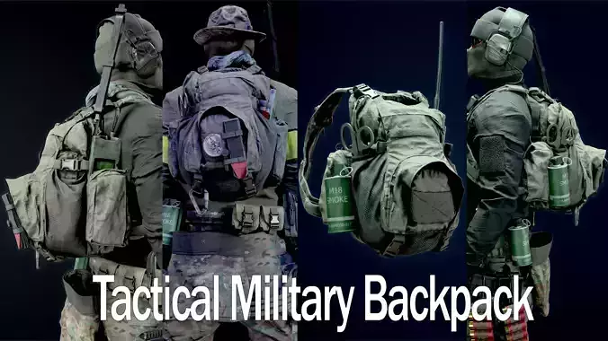 Tactical Military Backpack AAA-Game-Ready Asset  Low-poly 3D model