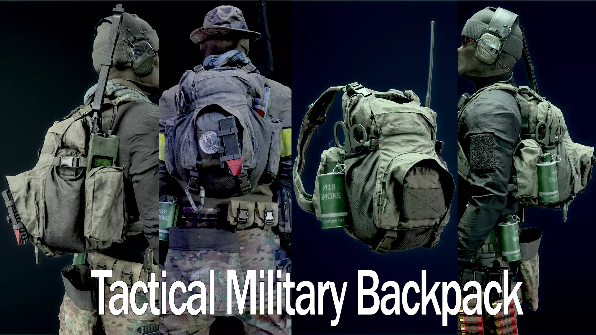 Tactical Military Backpack AAA-Game-Ready Asset Low-poly 3D model_0