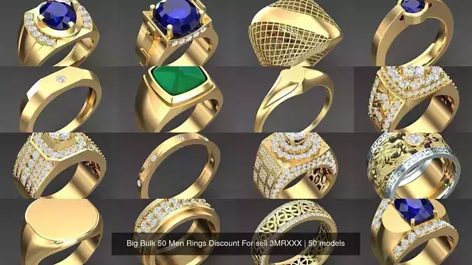 Big Bulk 50 Men Rings Discount For sell 3MRXXX 3D Model Collection
