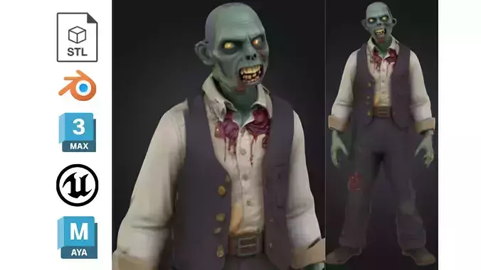 Cartoon Zombie Gentleman Low-poly 3D model