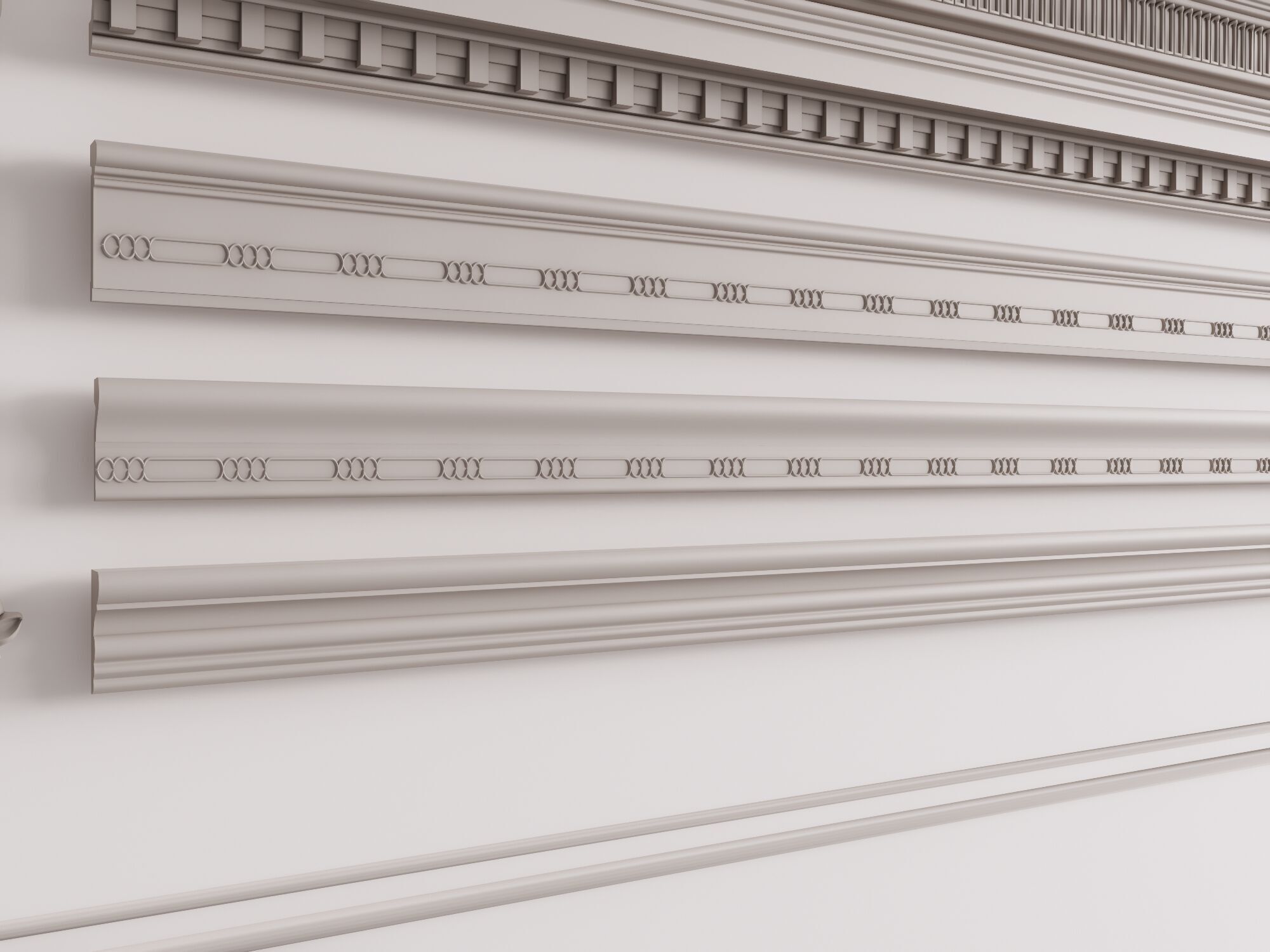Gypsum cornice ceiling line with decorative floral combination 3D model_3
