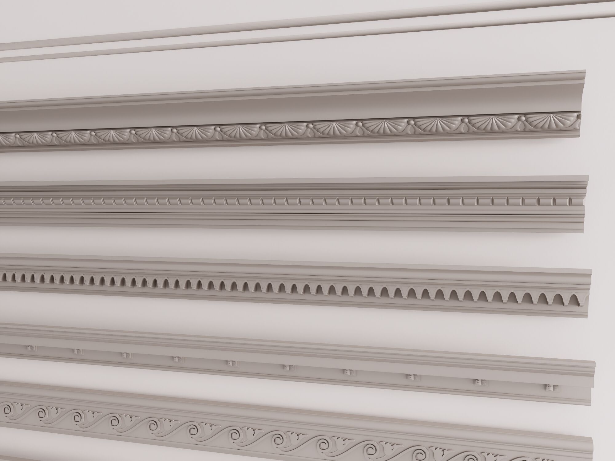 Gypsum cornice ceiling line with decorative floral combination 3D model_1