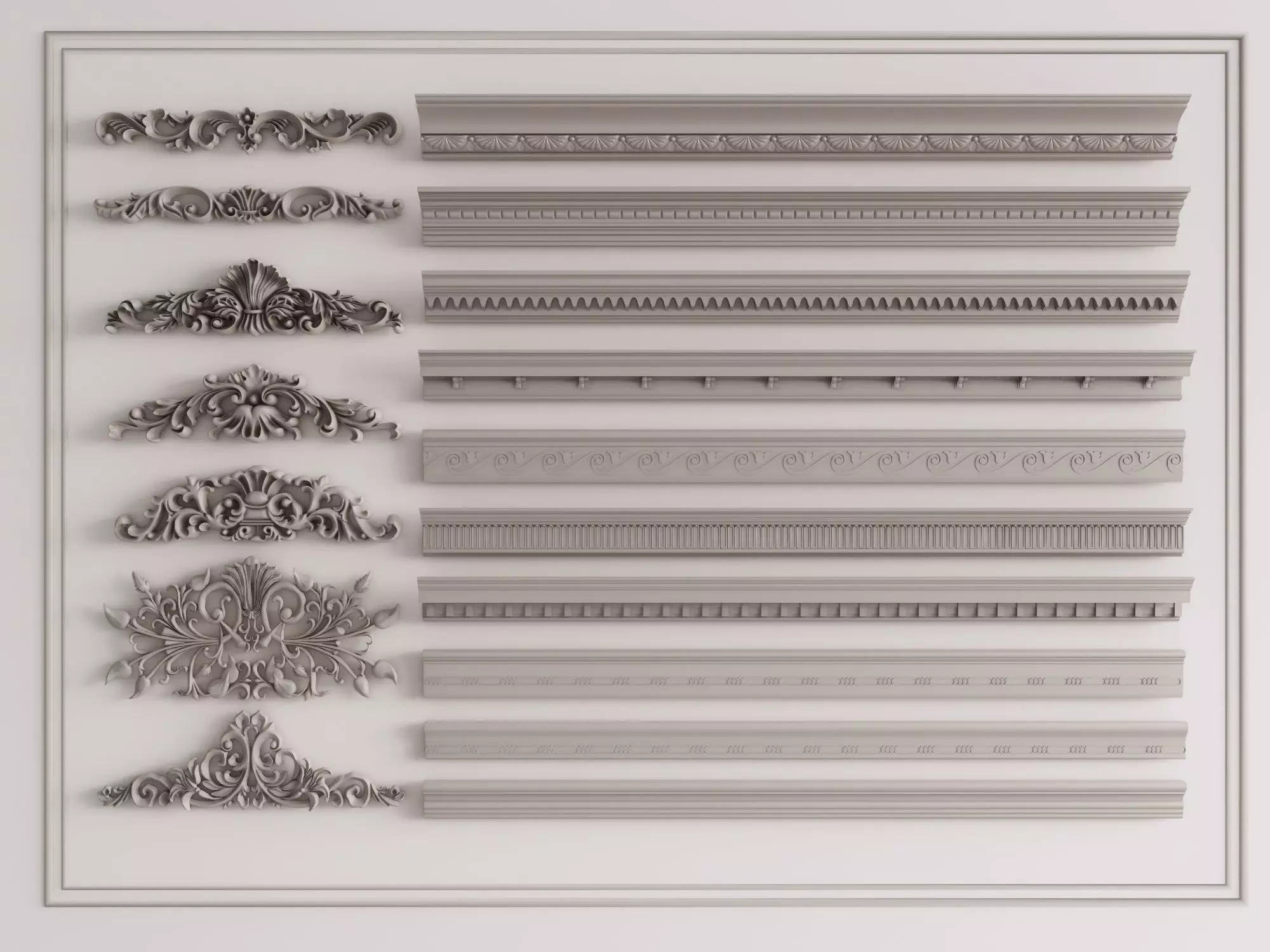 Gypsum cornice ceiling line with decorative floral combination 3D model_0