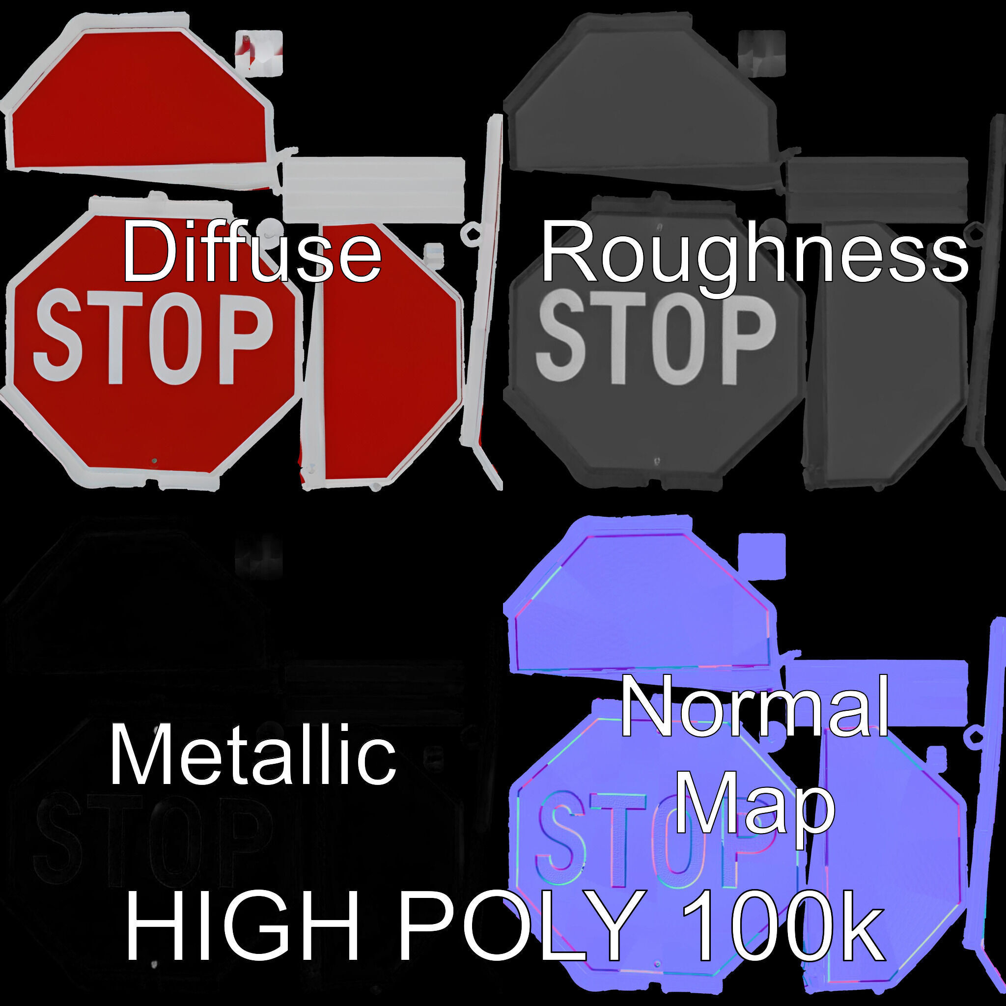 Realistic Stop Sign D Model Pack Low-poly 3D model_4