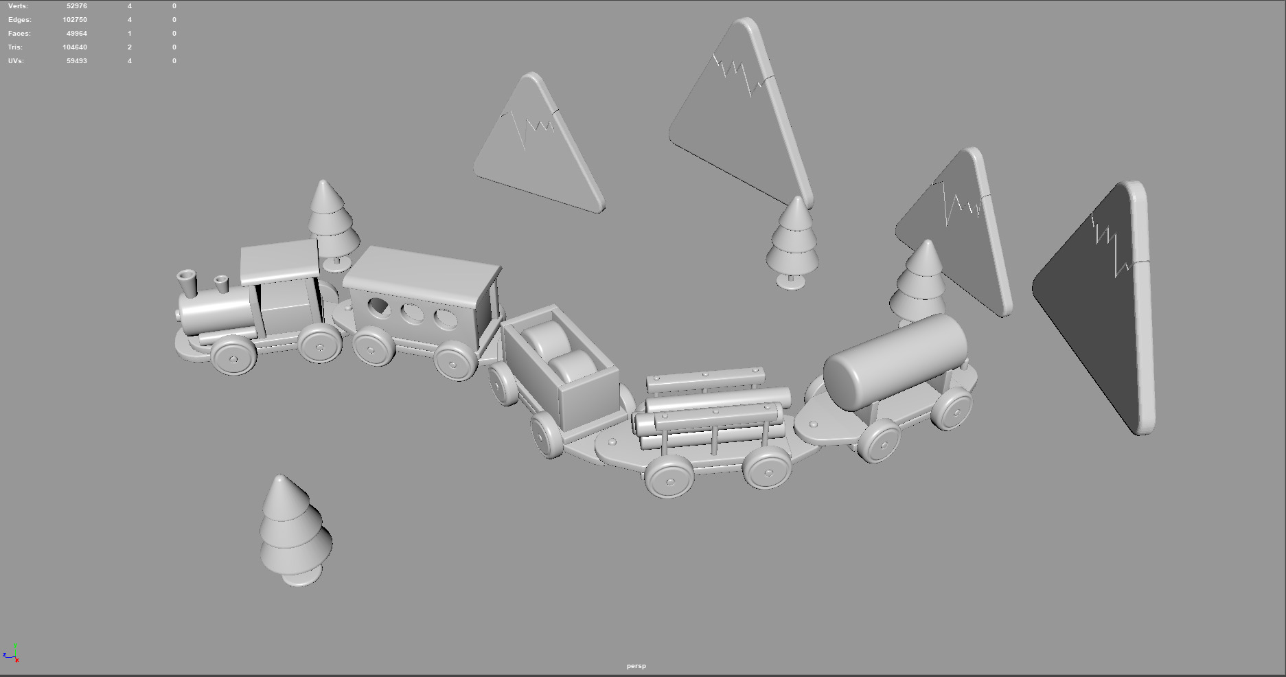 Cartoon Toy Train   Stylized 3D Model Low-poly 3D model_4