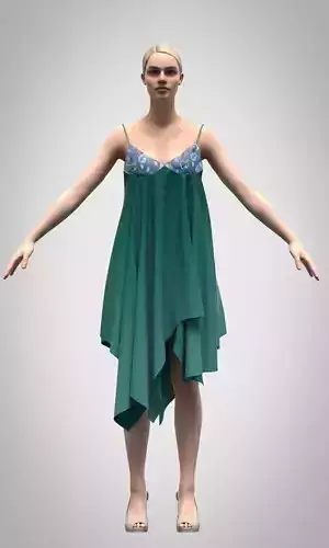 ladies asymmetric dress Low-poly 3D model