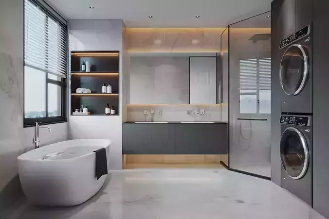Modern Luxury Bathroom with Freestanding Tub and Laundry Area 64 3D model