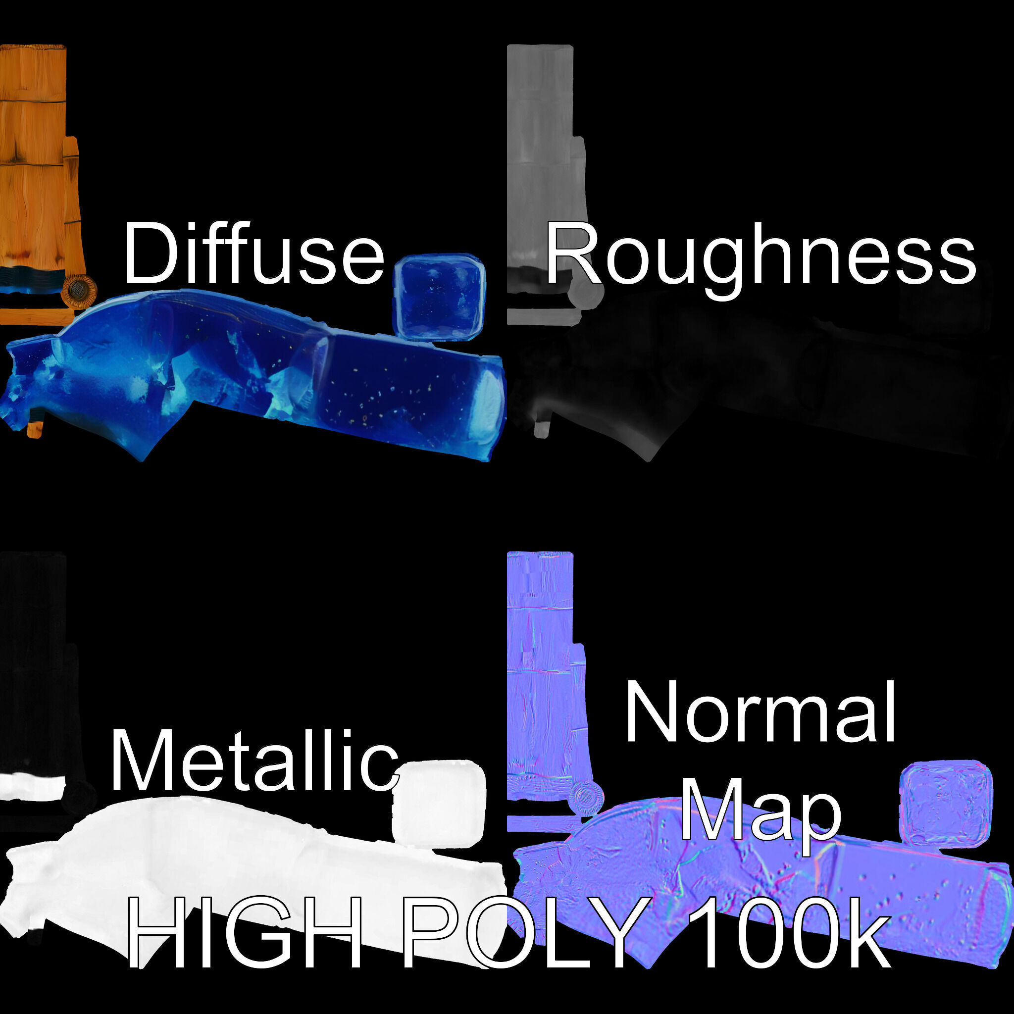 Crystal Hammer and Wooden Handle D Model Pack Low-poly 3D model_4