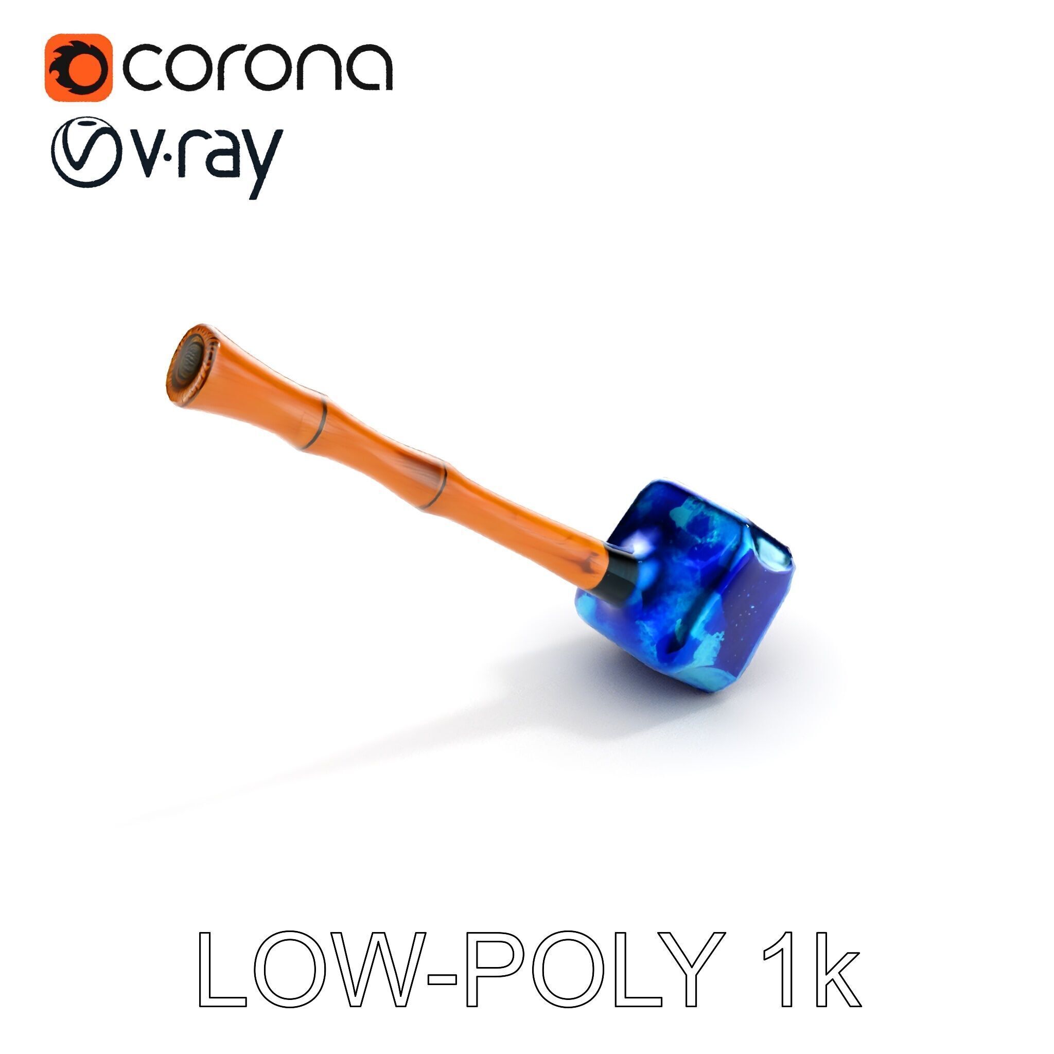 Crystal Hammer and Wooden Handle D Model Pack Low-poly 3D model_13