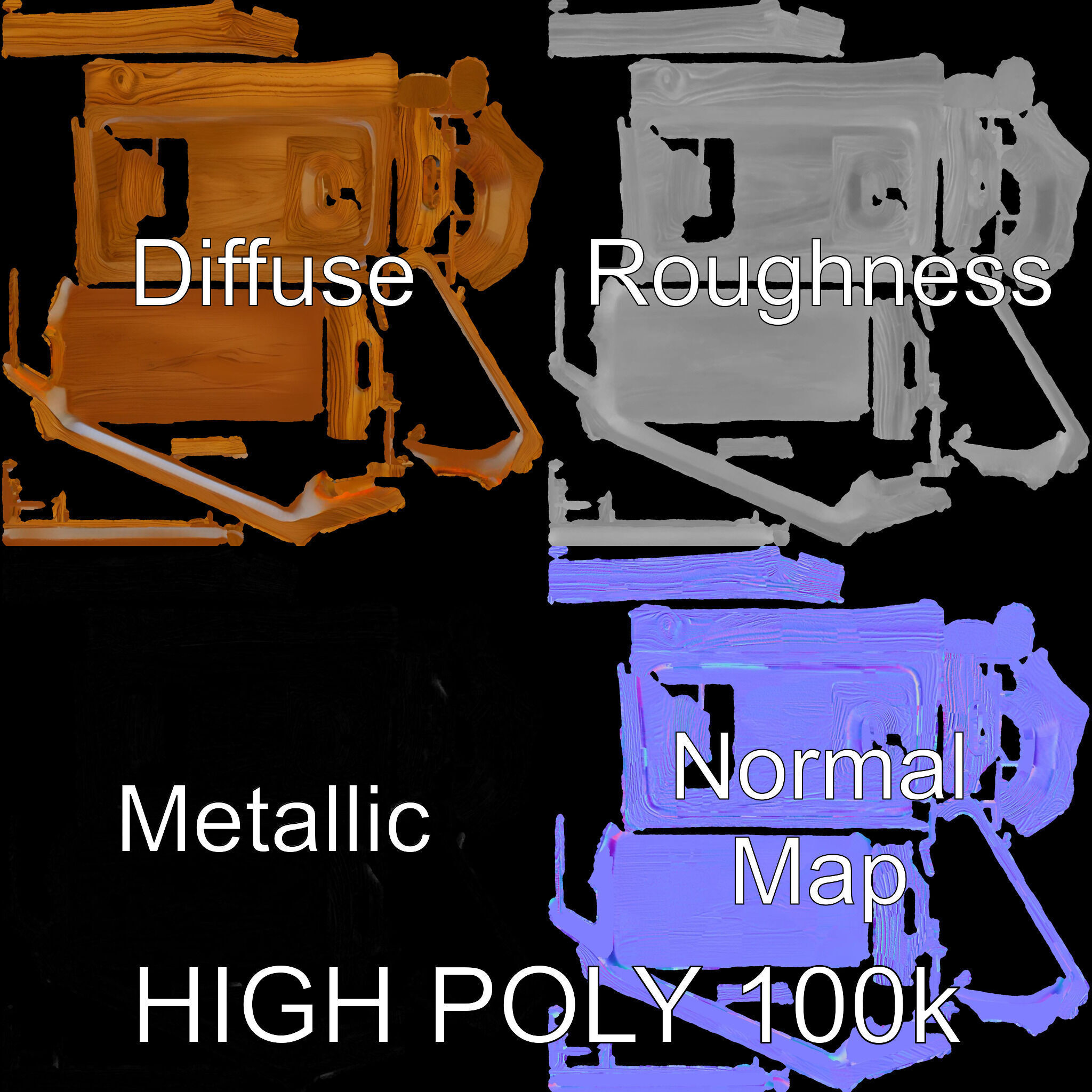 Wooden Serving Tray D Model Pack Low-poly 3D model_4