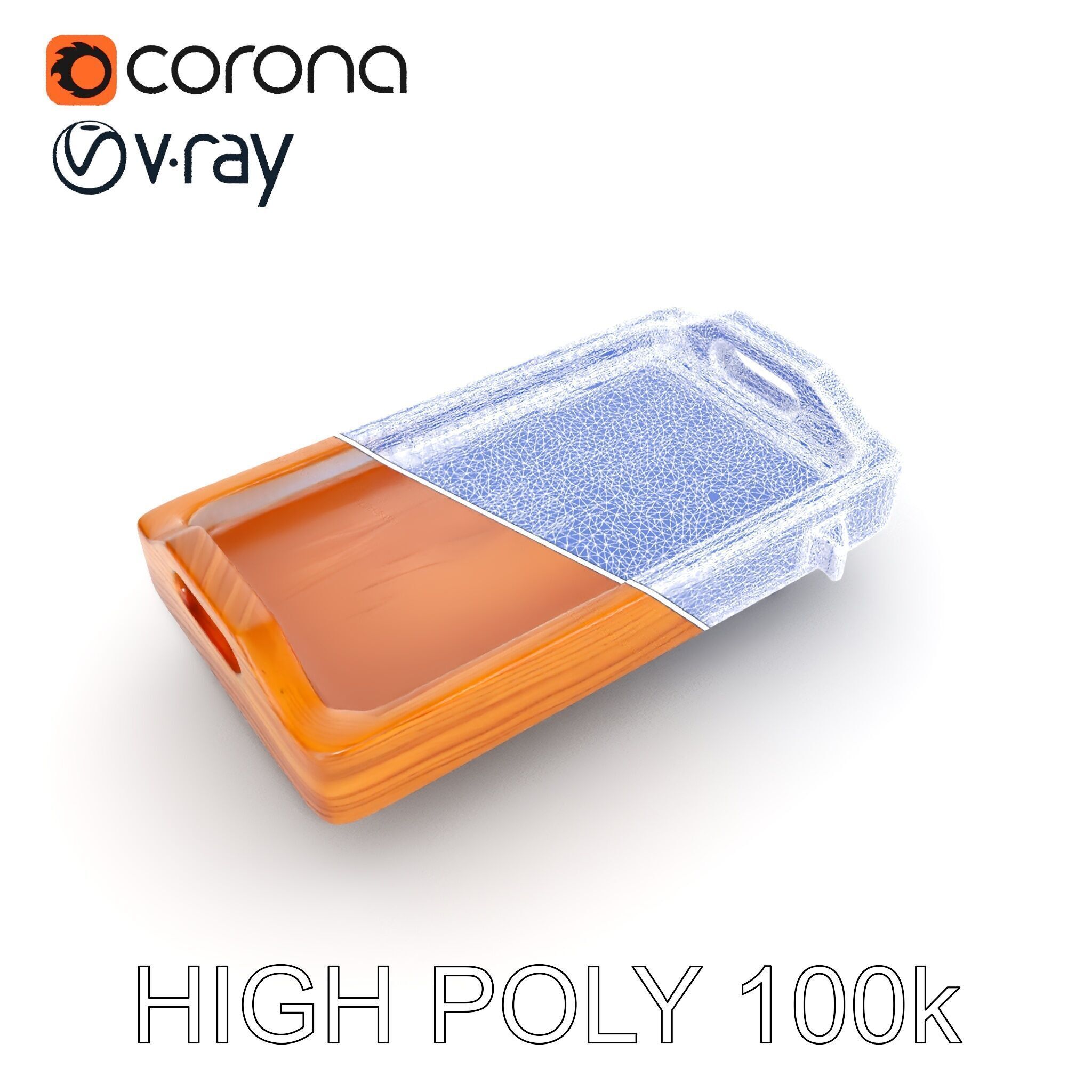 Wooden Serving Tray D Model Pack Low-poly 3D model_16