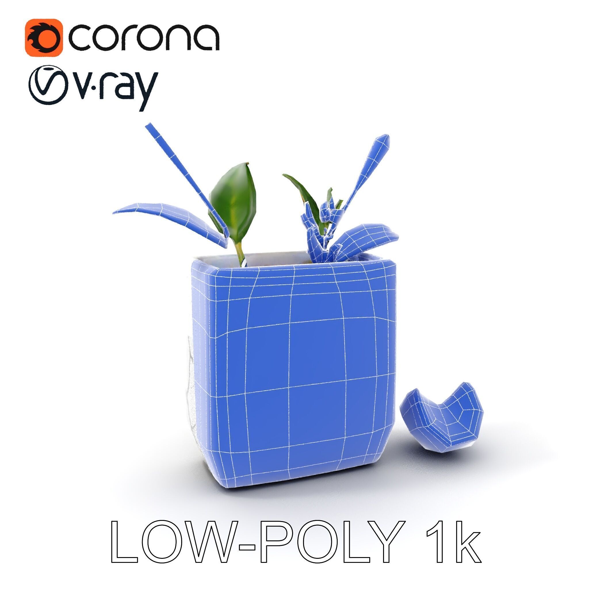 Marble Planter with Lime Slice Model Pack Low-poly 3D model_35