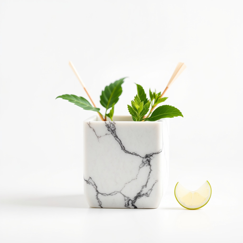 Marble Planter with Lime Slice Model Pack Low-poly 3D model_3
