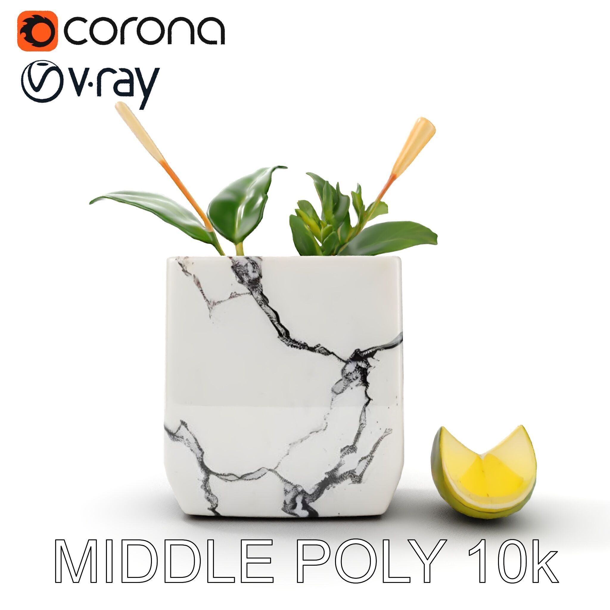 Marble Planter with Lime Slice Model Pack Low-poly 3D model_19
