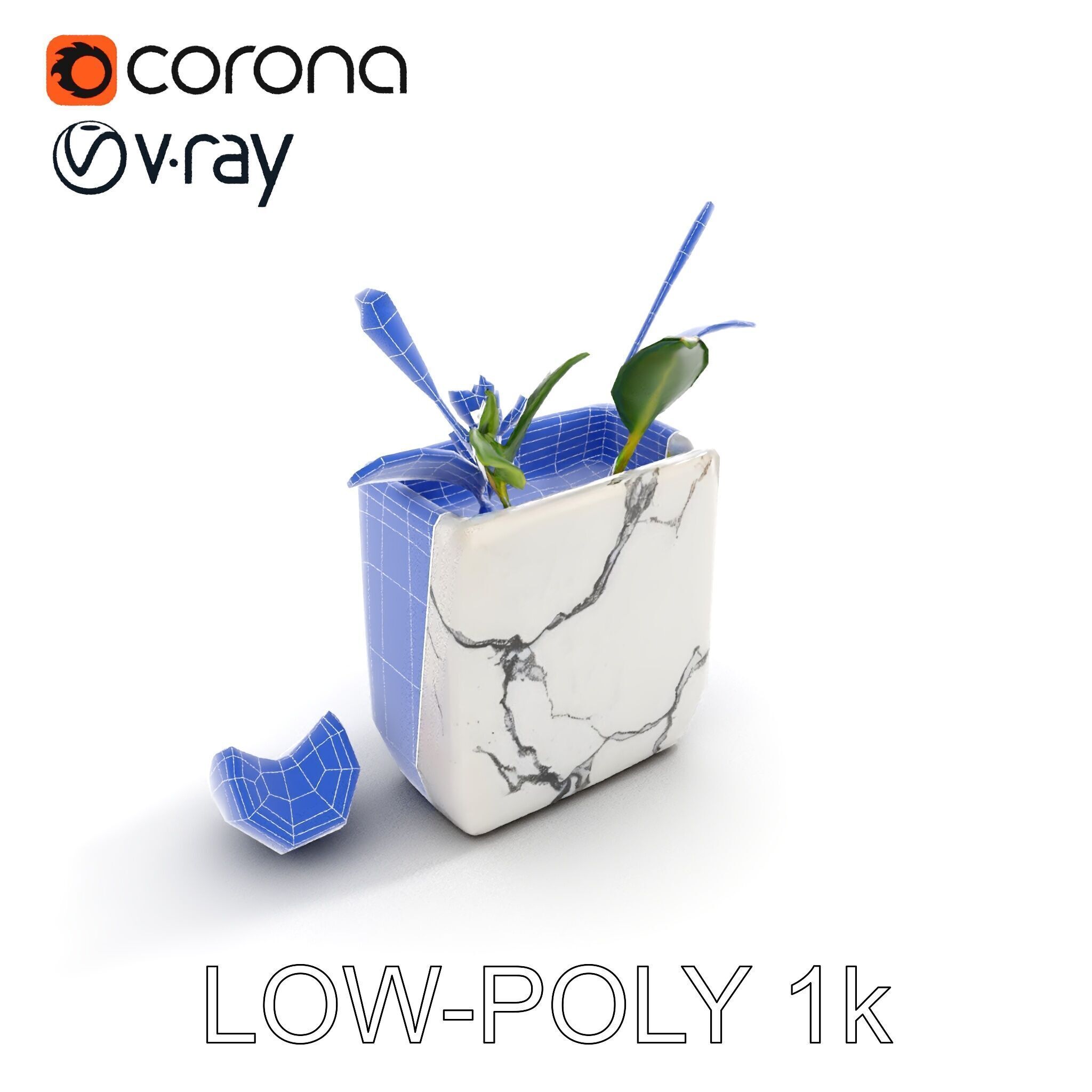 Marble Planter with Lime Slice Model Pack Low-poly 3D model_15