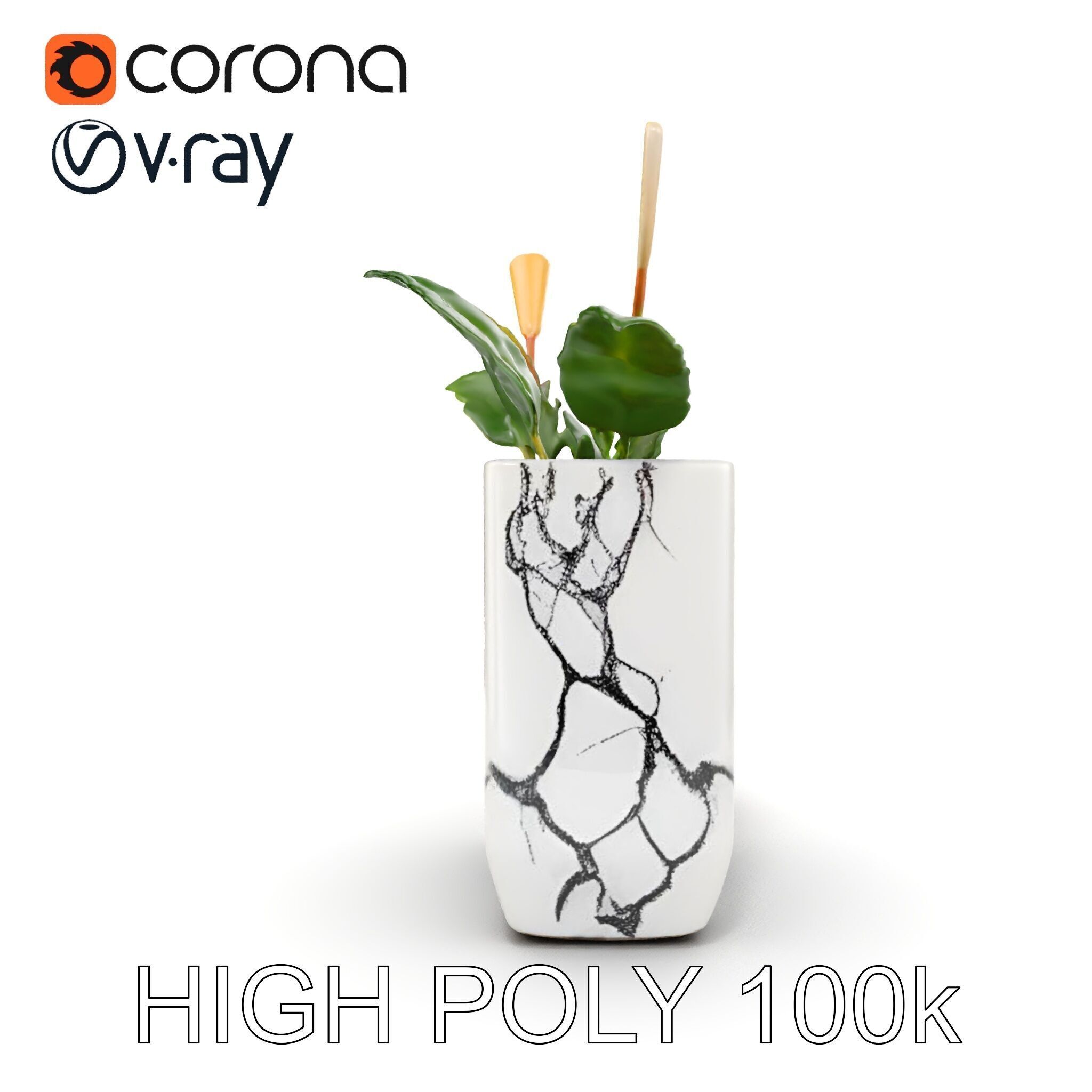 Marble Planter with Lime Slice Model Pack Low-poly 3D model_33