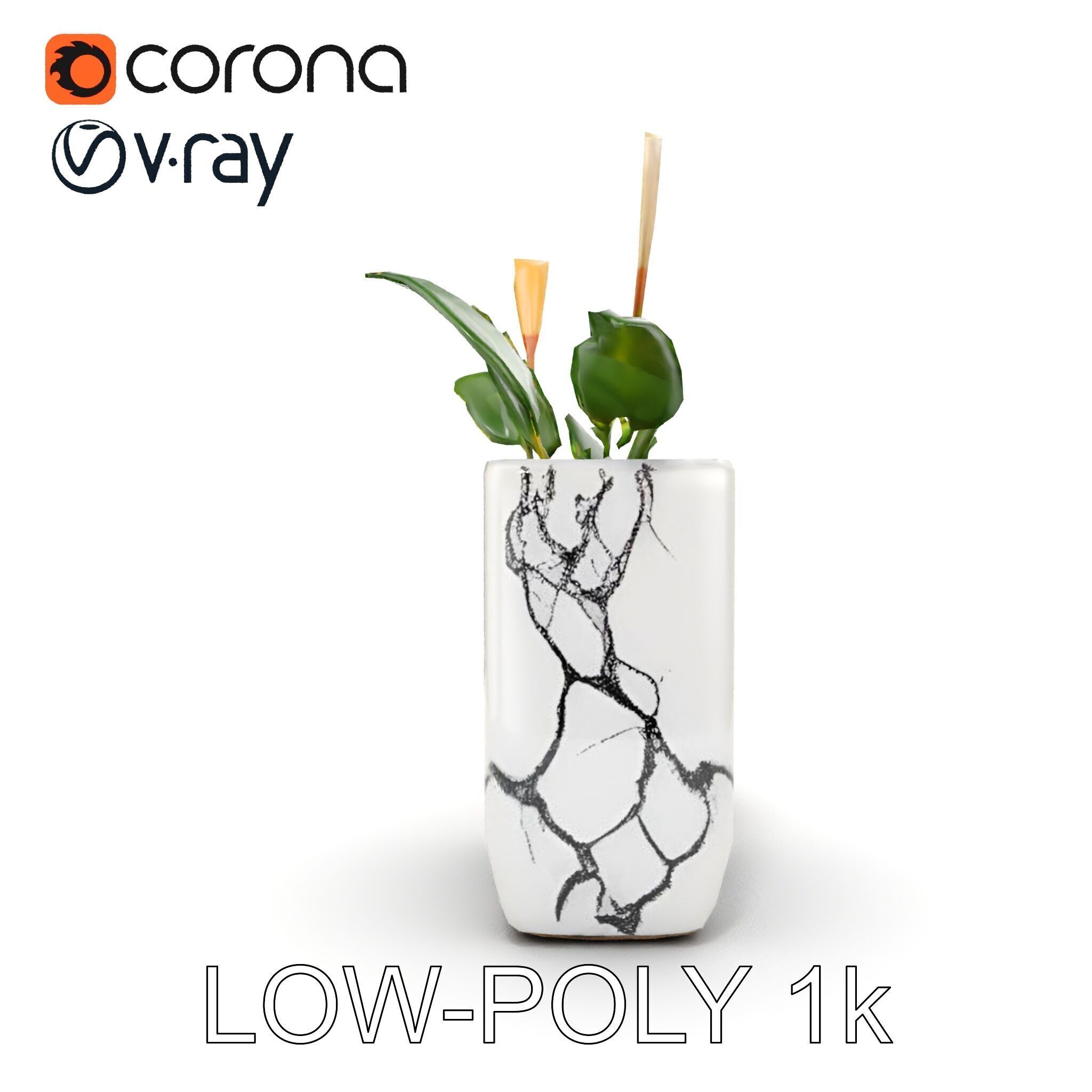 Marble Planter with Lime Slice Model Pack Low-poly 3D model_26