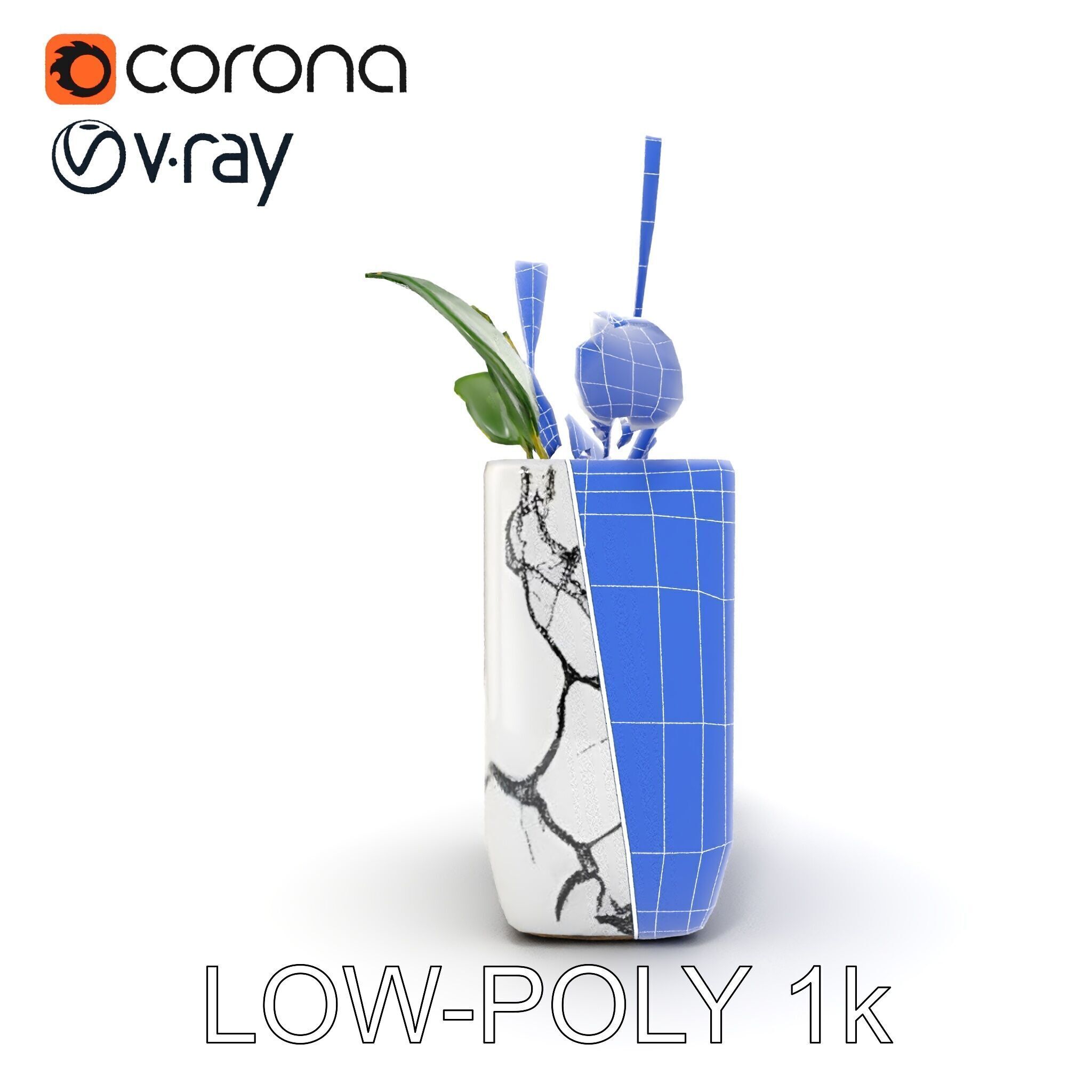 Marble Planter with Lime Slice Model Pack Low-poly 3D model_17