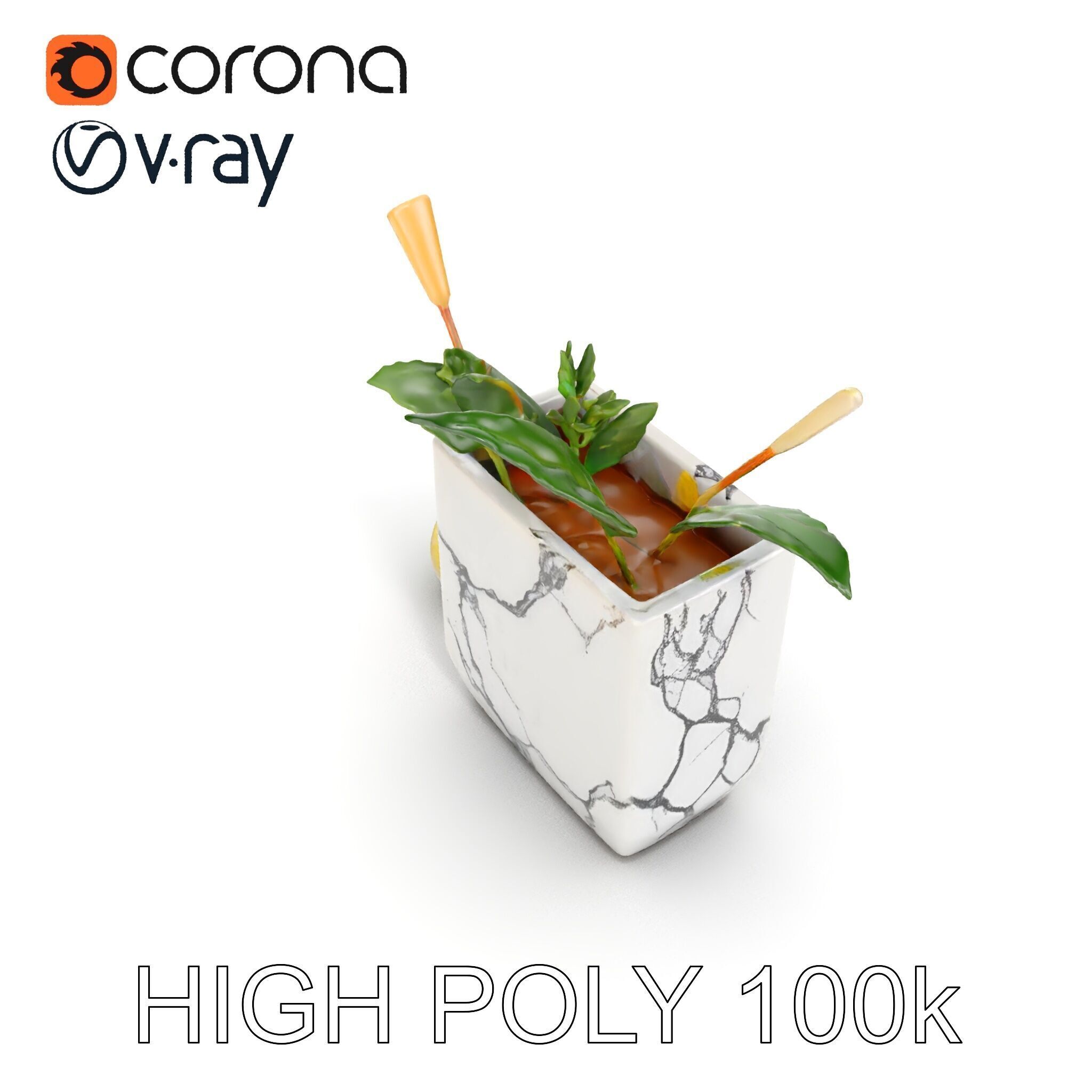 Marble Planter with Lime Slice Model Pack Low-poly 3D model_13